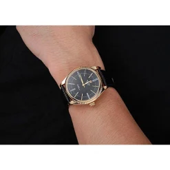 Rolex Cellini Black Dial Gold Case Black Leather Strap 622832