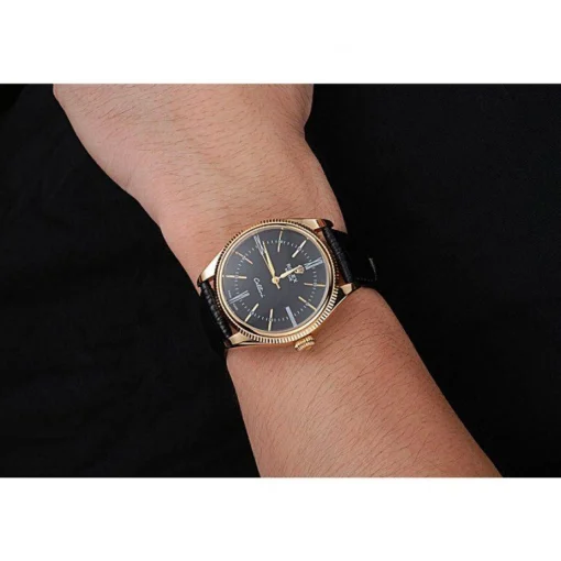 Rolex Cellini Black Dial Gold Case Black Leather Strap 622832