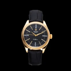 Rolex Cellini Black Dial Gold Case Black Leather Strap 622832