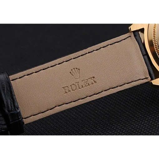 Rolex Cellini Black Dial Gold Case Black Leather Strap 622832