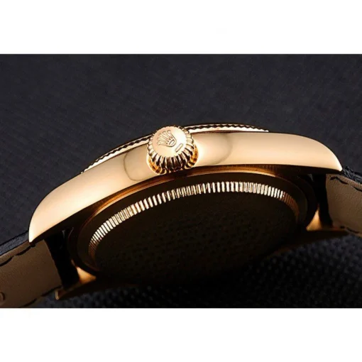 Rolex Cellini Black Dial Gold Case Black Leather Strap 622832