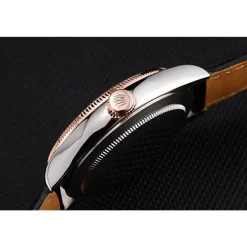 Rolex Cellini Blue Dial Gold Bezel Stainless Steel Case Black Leather Strap 622841