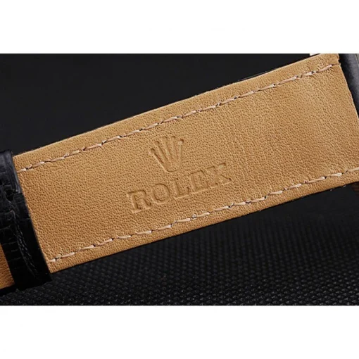 Rolex Cellini Blue Dial Gold Bezel Stainless Steel Case Black Leather Strap 622841
