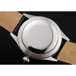 Rolex Cellini Blue Dial Gold Bezel Stainless Steel Case Black Leather Strap 622841