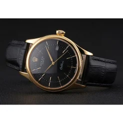 Rolex Cellini Date Black Dial Gold Case Black Leather Strap