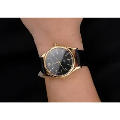 Rolex Cellini Date Black Dial Gold Case Black Leather Strap