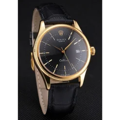 Rolex Cellini Date Black Dial Gold Case Black Leather Strap