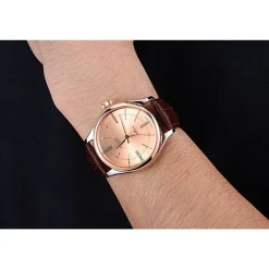 Rolex Cellini Gold Dial And Bezel Stainless Steel Case Brown Leather Strap 622840