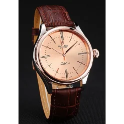 Rolex Cellini Gold Dial And Bezel Stainless Steel Case Brown Leather Strap 622840