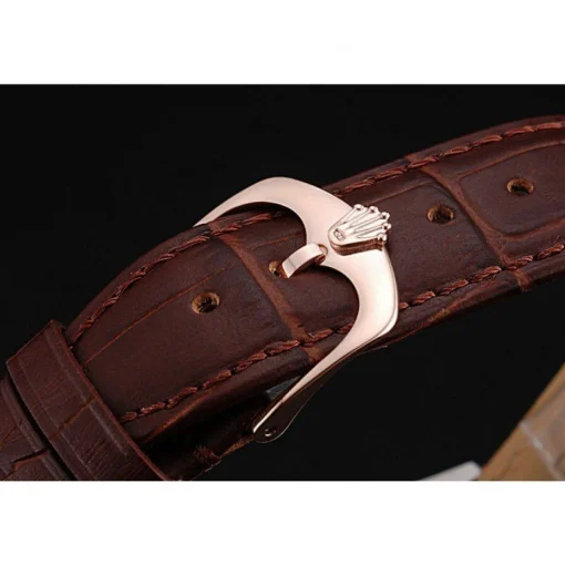 Rolex Cellini Gold Dial And Bezel Stainless Steel Case Brown Leather Strap 622840