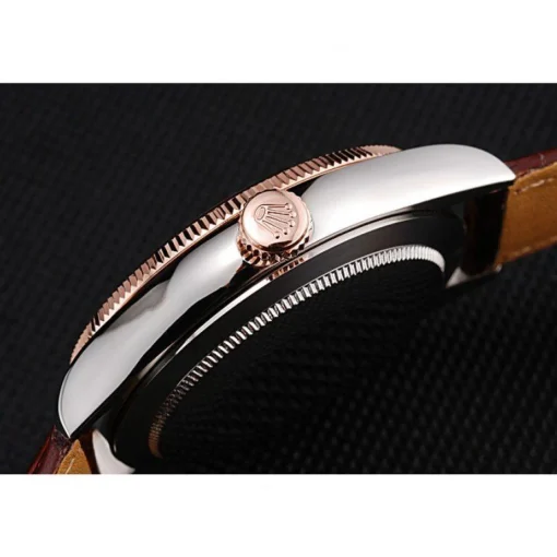 Rolex Cellini Gold Dial And Bezel Stainless Steel Case Brown Leather Strap 622840