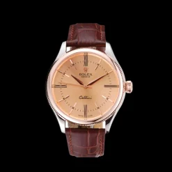 Rolex Cellini Gold Dial And Bezel Stainless Steel Case Brown Leather Strap 622840