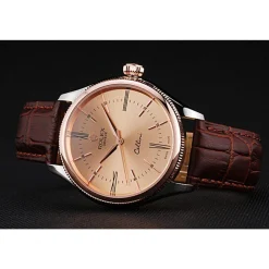 Rolex Cellini Gold Dial And Bezel Stainless Steel Case Brown Leather Strap 622840