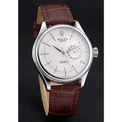 Rolex Cellini White Dial Stainless Steel Case Brown Leather Bracelet 622723
