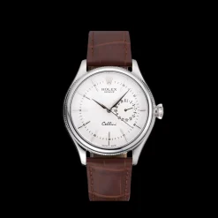 Rolex Cellini White Dial Stainless Steel Case Brown Leather Bracelet 622723