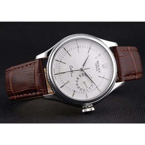 Rolex Cellini White Dial Stainless Steel Case Brown Leather Bracelet 622723
