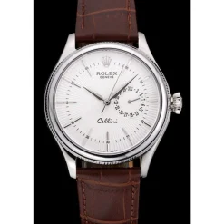 Rolex Cellini White Dial Stainless Steel Case Brown Leather Bracelet 622723