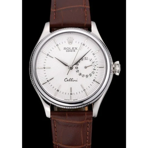 Rolex Cellini White Dial Stainless Steel Case Brown Leather Bracelet 622723