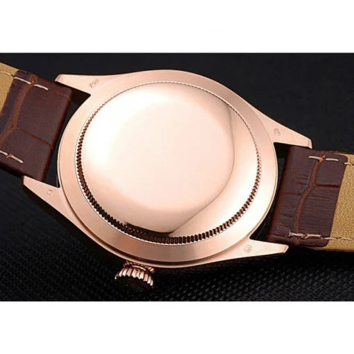 Rolex Cellini White Rose Dial Gold Case Brown Leather Bracelet 622725