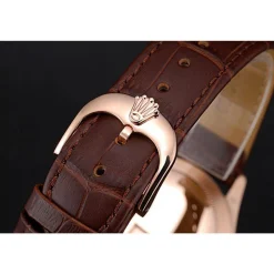 Rolex Cellini White Rose Dial Gold Case Brown Leather Bracelet 622725