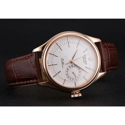 Rolex Cellini White Rose Dial Gold Case Brown Leather Bracelet 622725