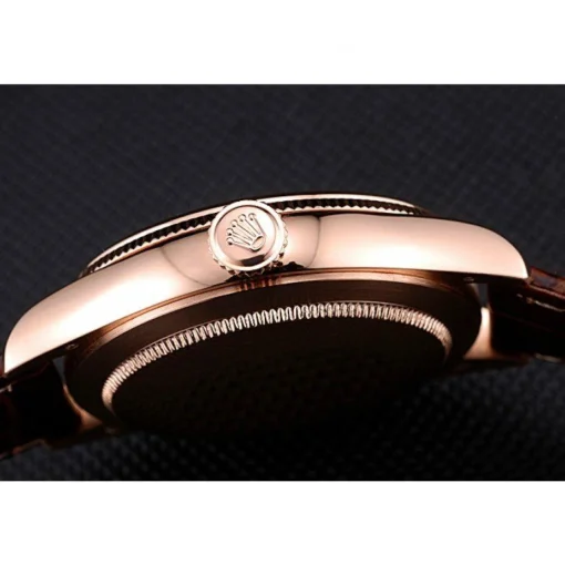 Rolex Cellini White Rose Dial Gold Case Brown Leather Bracelet 622725