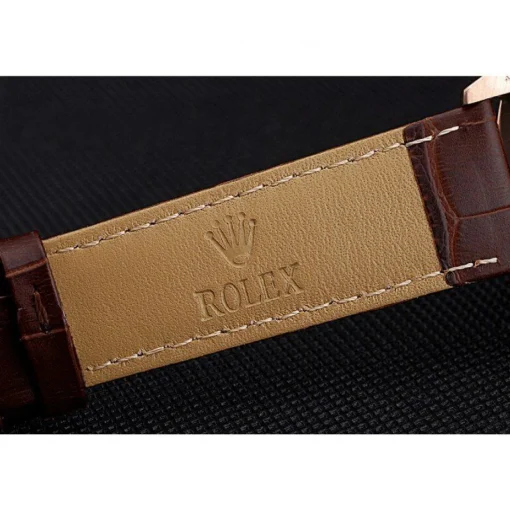 Rolex Cellini White Rose Dial Gold Case Brown Leather Bracelet 622725