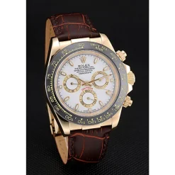 Rolex Cosmograph Daytona Gold Case White Dial Brown Leather Bracelet 622633