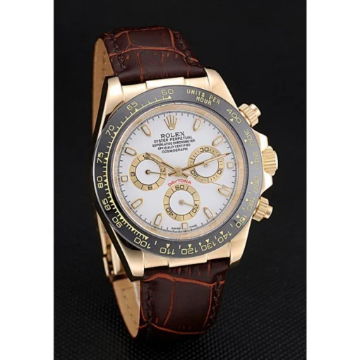Rolex Cosmograph Daytona Gold Case White Dial Brown Leather Bracelet 622633