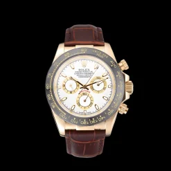 Rolex Cosmograph Daytona Gold Case White Dial Brown Leather Bracelet 622633