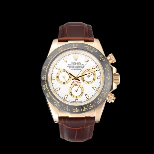 Rolex Cosmograph Daytona Gold Case White Dial Brown Leather Bracelet 622633