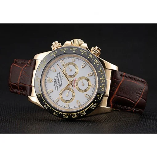 Rolex Cosmograph Daytona Gold Case White Dial Brown Leather Bracelet 622633