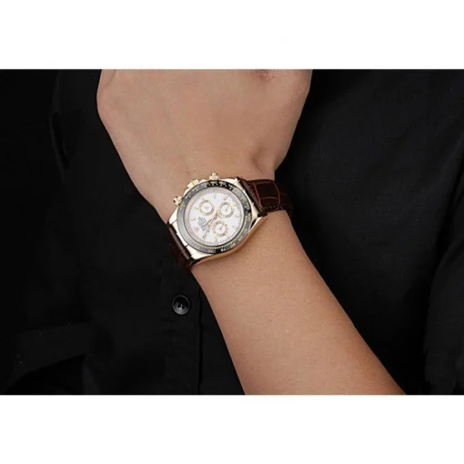 Rolex Cosmograph Daytona Gold Case White Dial Brown Leather Bracelet 622633