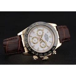 Rolex Cosmograph Daytona Gold Case White Dial Brown Leather Bracelet 622633