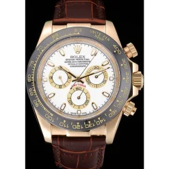 Rolex Cosmograph Daytona Gold Case White Dial Brown Leather Bracelet 622633