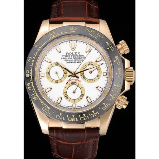 Rolex Cosmograph Daytona Gold Case White Dial Brown Leather Bracelet 622633