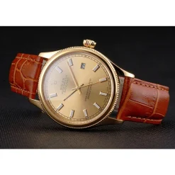 Rolex Datejust Gold Dial Gold Case Light Brown Leather Strap