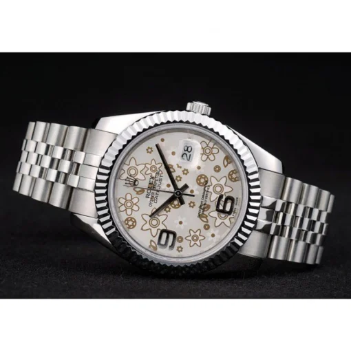Rolex DateJust Stainless Steel Ribbed Bezel Flower Silver Dial 41983