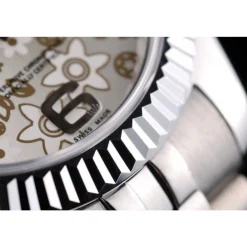Rolex DateJust Stainless Steel Ribbed Bezel Flower Silver Dial 41983