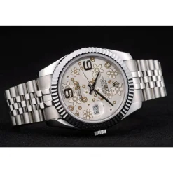 Rolex DateJust Stainless Steel Ribbed Bezel Flower Silver Dial 41983