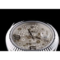 Rolex DateJust Stainless Steel Ribbed Bezel Flower Silver Dial 41983