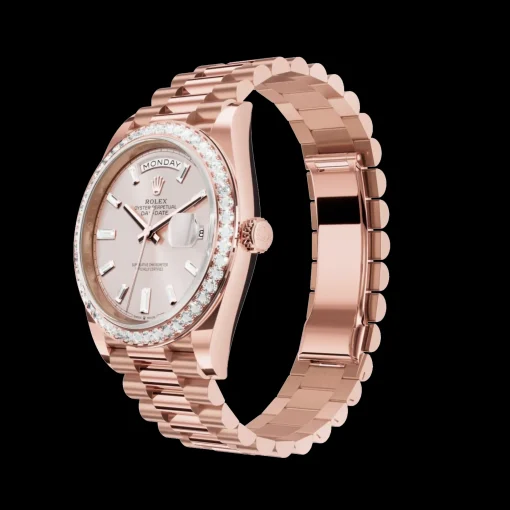 Rolex Day-Date: 40 Everose gold, with a sundust, diamond-set dial, diamond-set bezel and a President bracelet, m228345rbr-0007