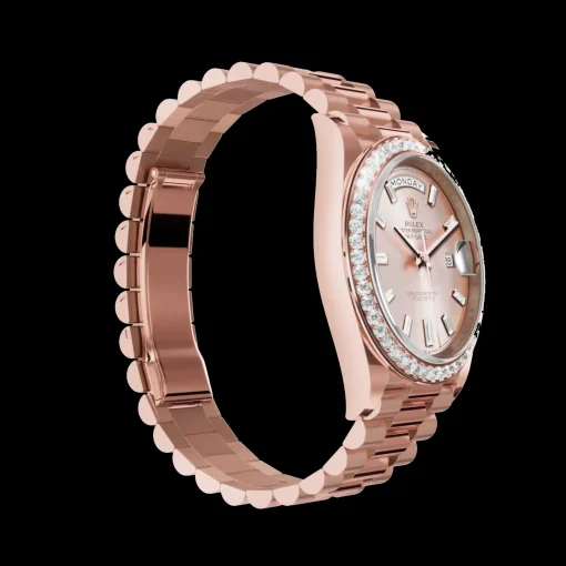 Rolex Day-Date: 40 Everose gold, with a sundust, diamond-set dial, diamond-set bezel and a President bracelet, m228345rbr-0007