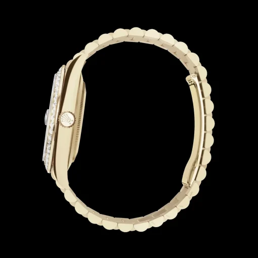 Rolex Day-Date: 36 mm, Yellow gold, with a champagne colour, Diamond-set dial, Diamond-set bezel and a President bracelet, m228348rbr-0002