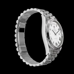 Rolex Day-Date: 40mm, White gold, white dial, fluted bezel, President bracelet, m228239-0046