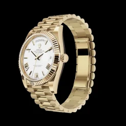Rolex Day-Date: 40mm yellow gold with a white dial, fluted bezel and a President bracelet, m228238-0042