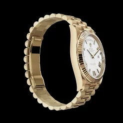 Rolex Day-Date: 40mm yellow gold with a white dial, fluted bezel and a President bracelet, m228238-0042