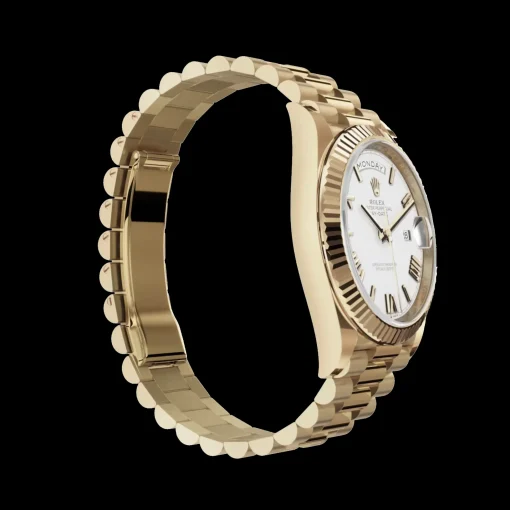 Rolex Day-Date: 40mm yellow gold with a white dial, fluted bezel and a President bracelet, m228238-0042