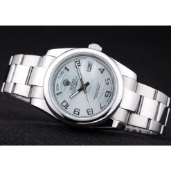 Rolex Day-Date Polished Silver Bezel White Dial 7470