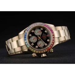 Rolex Daytona Cosmograph Rainbow Crystals Bezel Rose Gold Strap Black Dial 80251